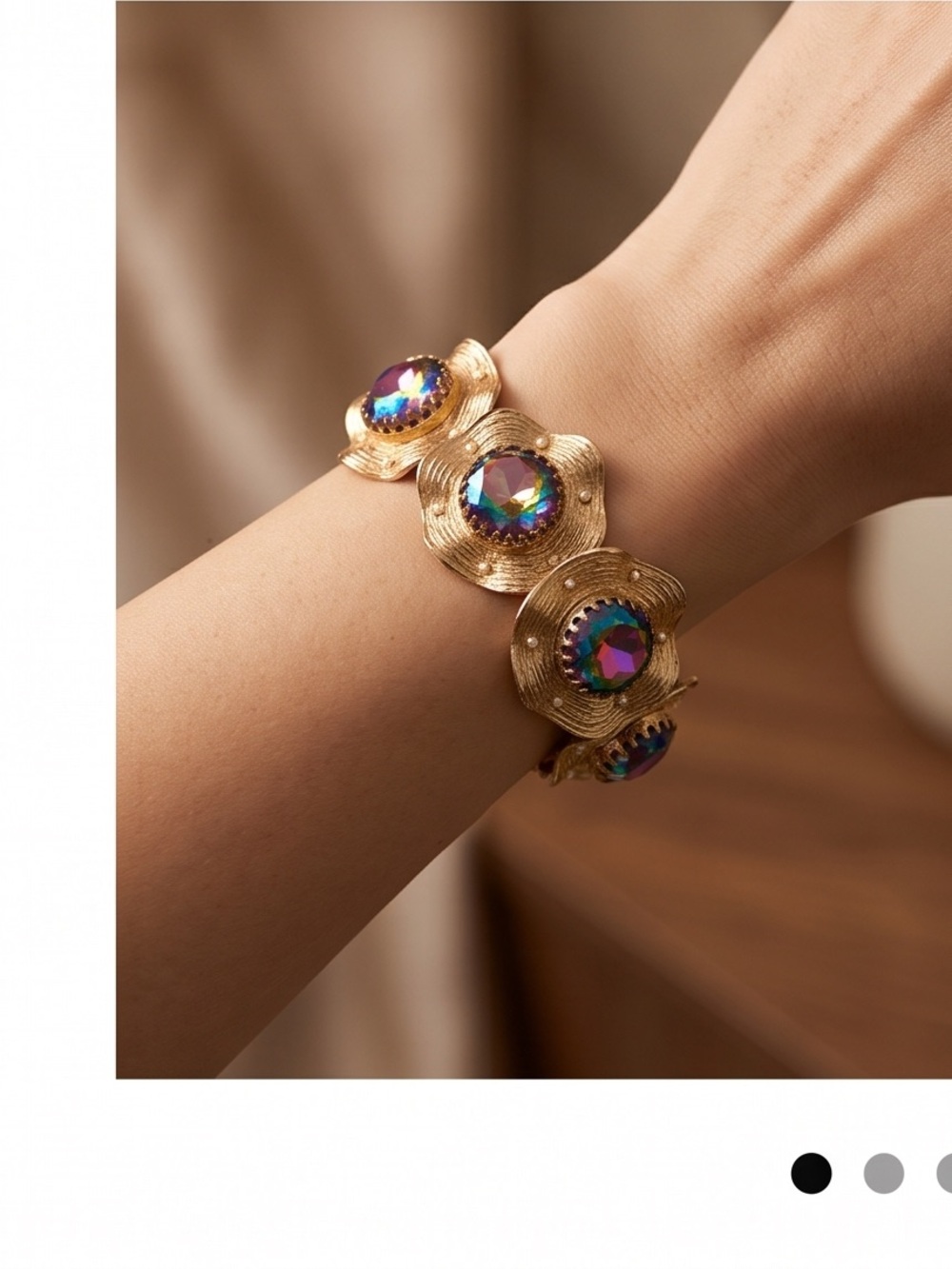 Gold-Tone Floral Bracelet with Iridescent Stones